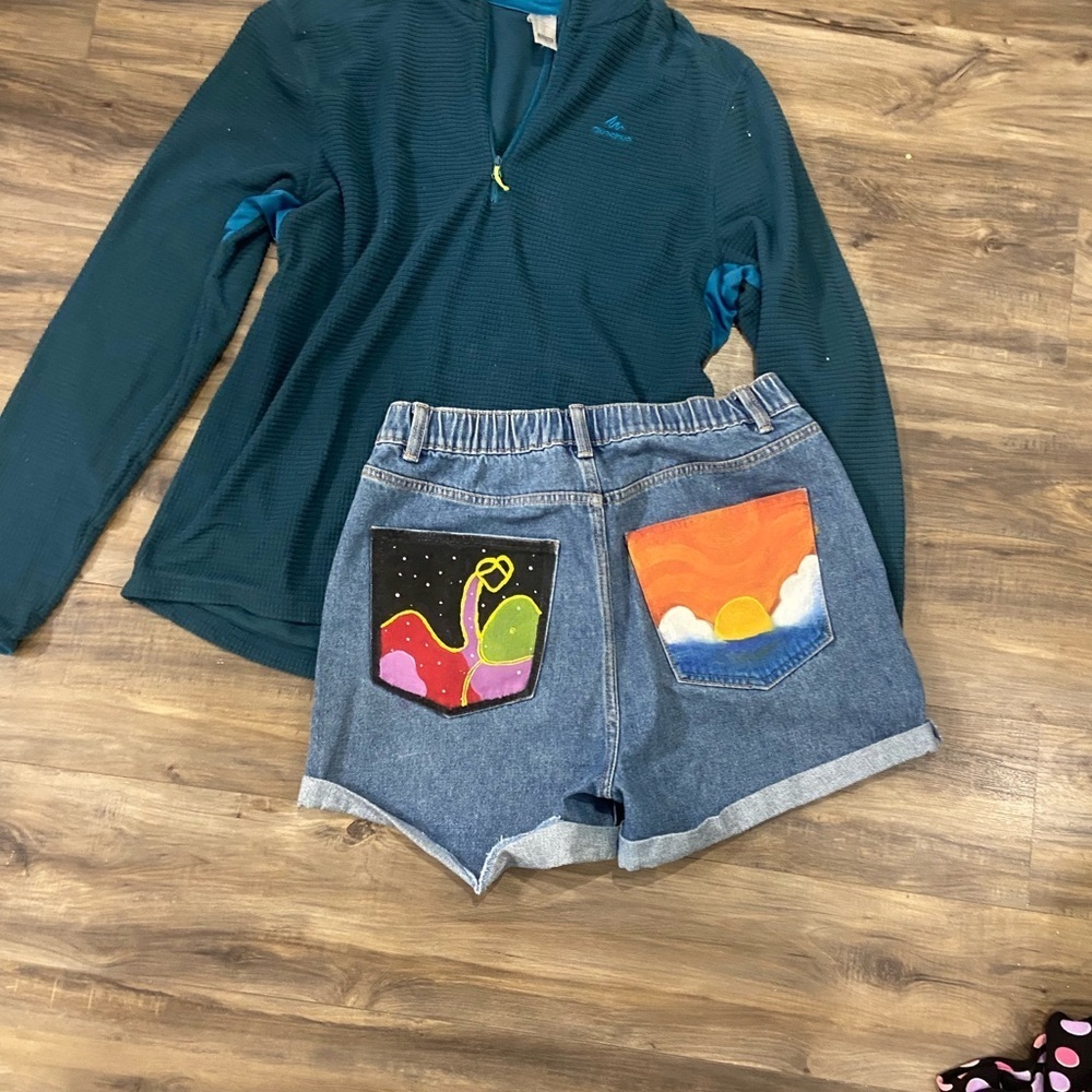 Teal Zip Up And Hand Painted Shorts bundle